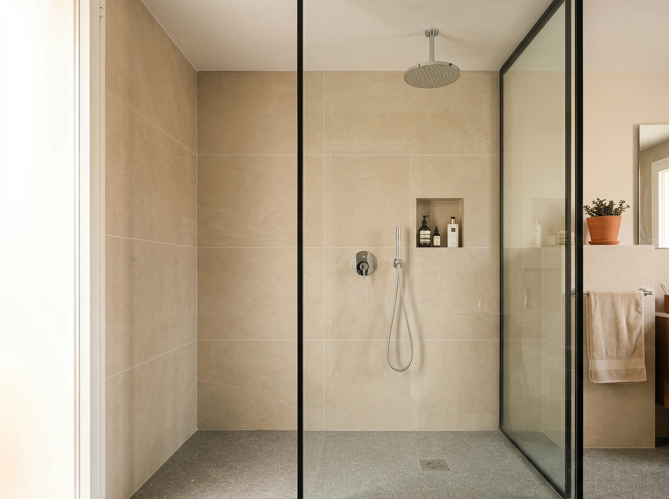Ducha de obra reformada en Zaragoza azulejo beige